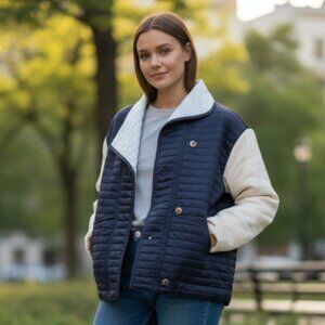 NWOT URBAN OUTFITTERS Quilted Satin Colorblock Jacket Coat L